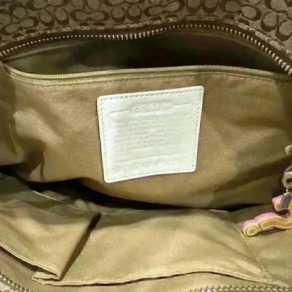 Coach Brown White Jacquard Leather Signature Tote Purse Shoulder Bag - Picture 3 of 10